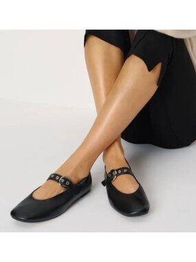 Reformation Black Leather Mary Jane Flats Womens Size 10 Buckle Strap Ballet
